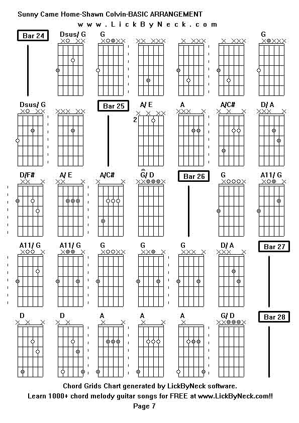 Chord Grids Chart of chord melody fingerstyle guitar song-Sunny Came Home-Shawn Colvin-BASIC ARRANGEMENT,generated by LickByNeck software.